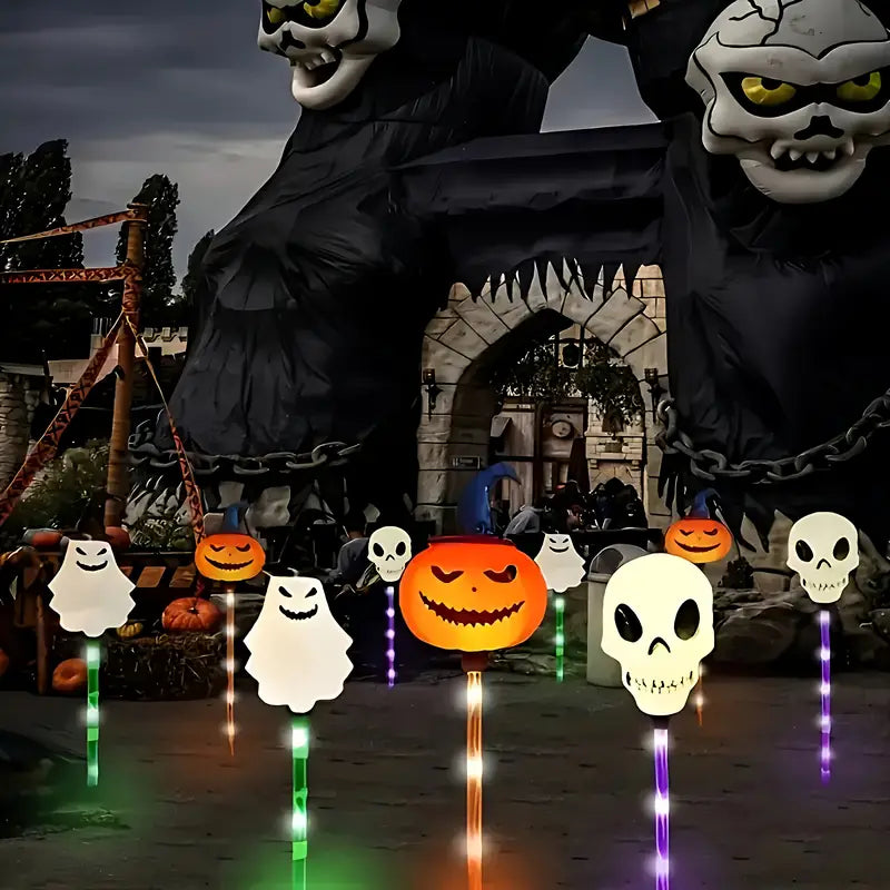 Solar Halloween Pumpkin Garden Lights, 6pcs Color-Changing Waterproof Outdoor Decor, 600mAh Battery – Ideal for Parties & Haunted Houses