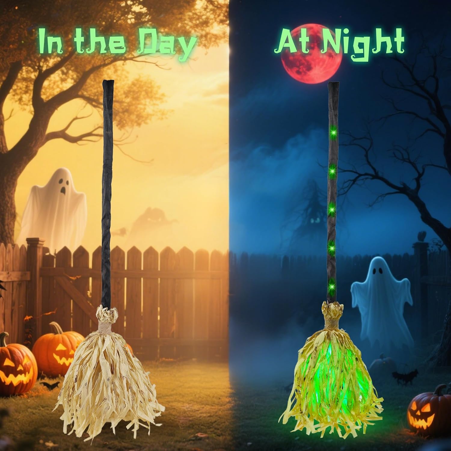 Halloween Witch Broom – 35'' light-up animated broomstick with spooky sounds, dancing magic broom for indoor & outdoor decoration