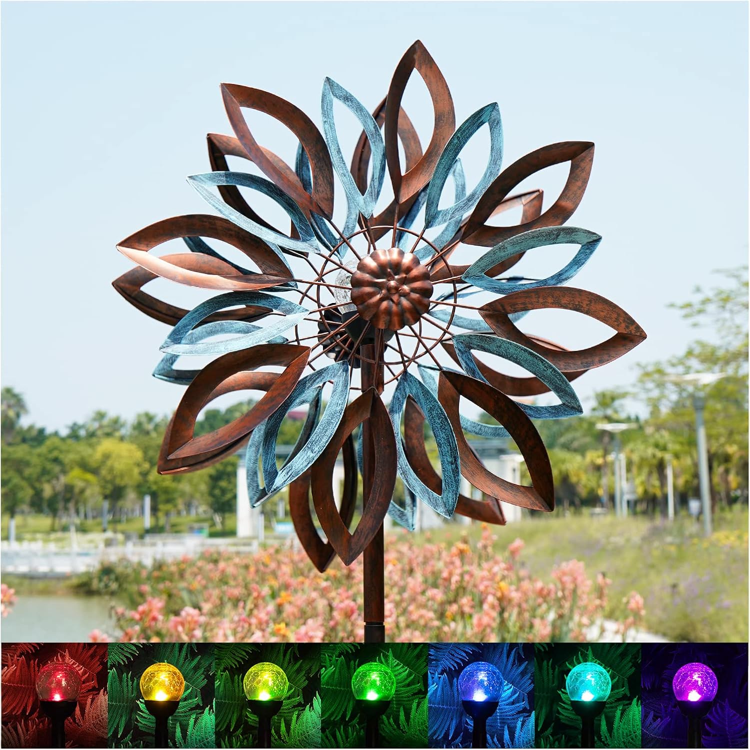 Yard Garden Wind Spinners with Solar Lights