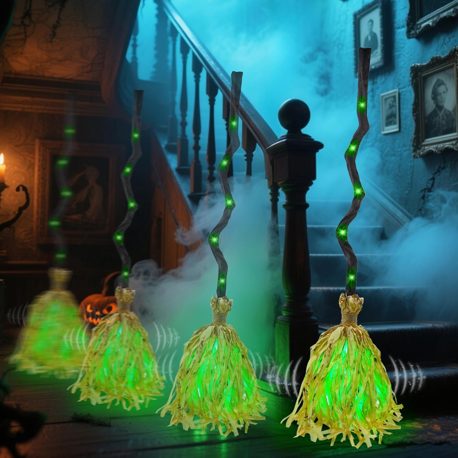 Halloween Witch Broom – 35'' light-up animated broomstick with spooky sounds, dancing magic broom for indoor & outdoor decoration