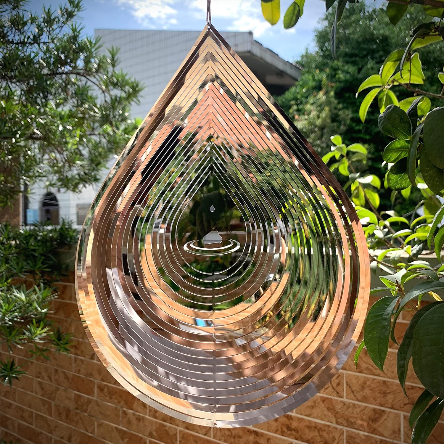 3D Wind Spinner Chime – Heart/Square/Drop Shape, Stainless Steel Rotating Wind Chime for Outdoor & Indoor, 25CM