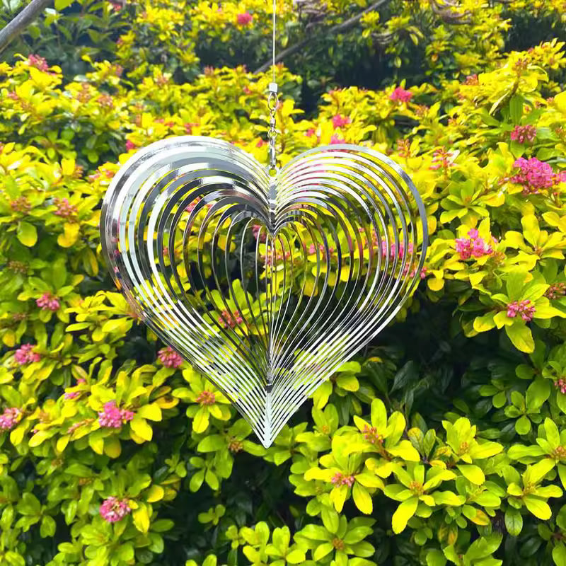 3D Wind Spinner Chime – Heart/Square/Drop Shape, Stainless Steel Rotating Wind Chime for Outdoor & Indoor, 25CM
