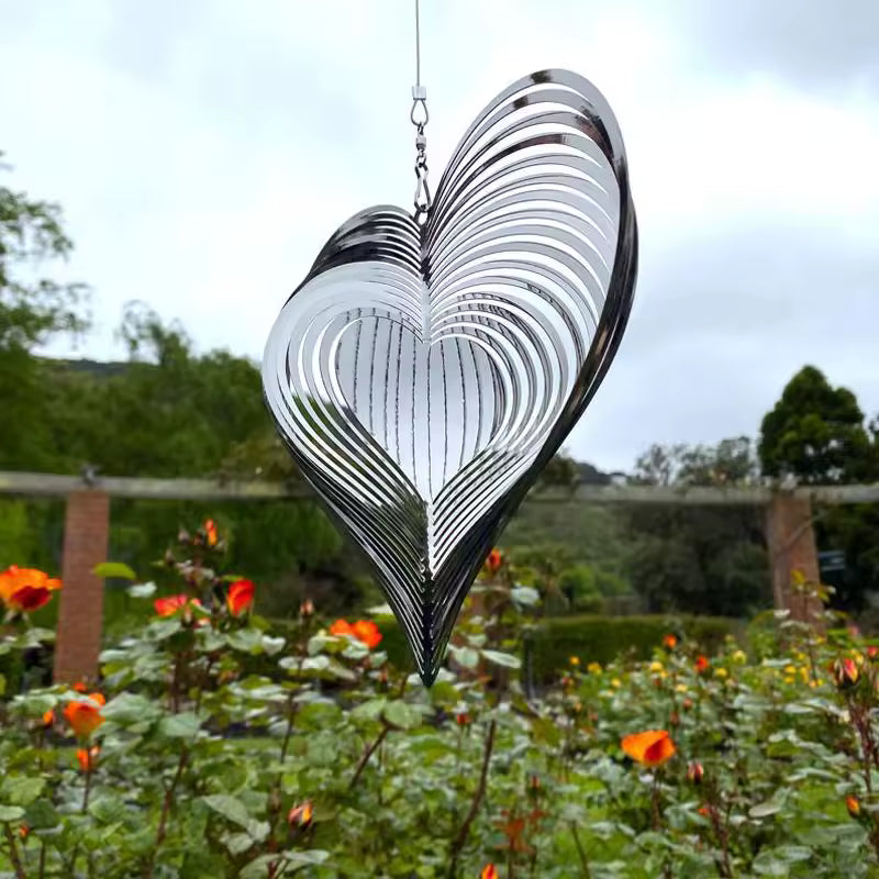 3D Wind Spinner Chime – Heart/Square/Drop Shape, Stainless Steel Rotating Wind Chime for Outdoor & Indoor, 25CM