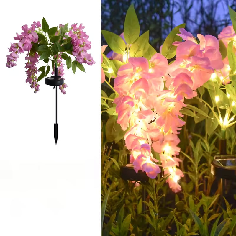 4pc Solar Wisteria Flower Light LED Pathway Light Semi-Flush Mount Garden Patio Decorative Lamp 52 LED Two Modes for Outdoor Use