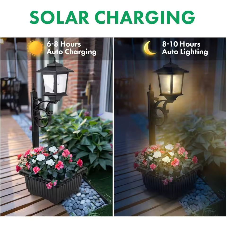 Solar Lamp Post Light with Planter, 2 in 1 Outdoor Flower Pots, 3000K Solar Lamps Outdoor Waterproof, Wall Mount or Freestanding