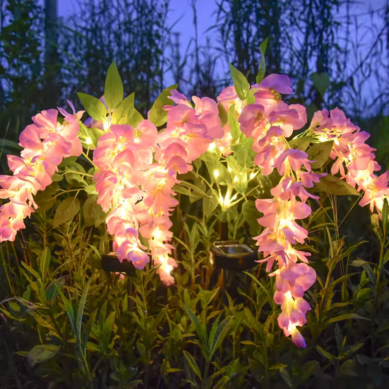4pc Solar Wisteria Flower Light LED Pathway Light Semi-Flush Mount Garden Patio Decorative Lamp 52 LED Two Modes for Outdoor Use