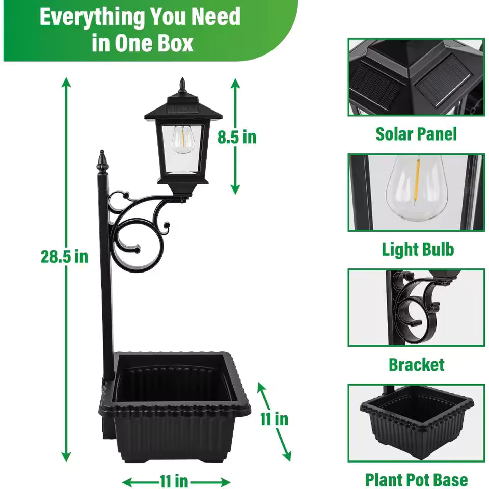 Solar Lamp Post Light with Planter, 2 in 1 Outdoor Flower Pots, 3000K Solar Lamps Outdoor Waterproof, Wall Mount or Freestanding