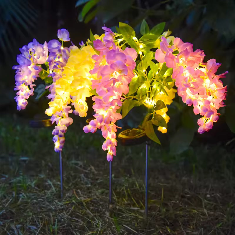 4pc Solar Wisteria Flower Light LED Pathway Light Semi-Flush Mount Garden Patio Decorative Lamp 52 LED Two Modes for Outdoor Use