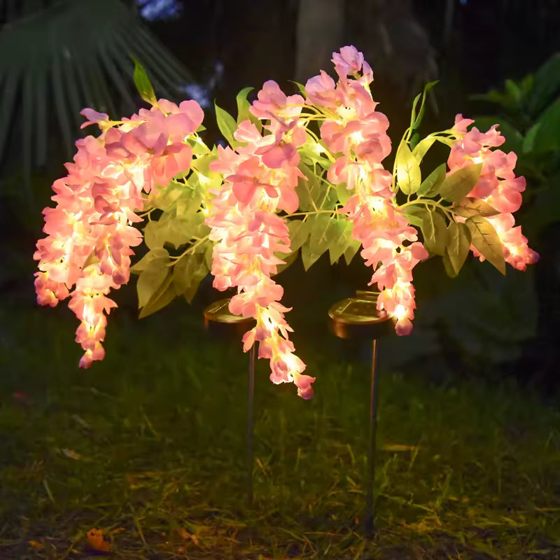 4pc Solar Wisteria Flower Light LED Pathway Light Semi-Flush Mount Garden Patio Decorative Lamp 52 LED Two Modes for Outdoor Use