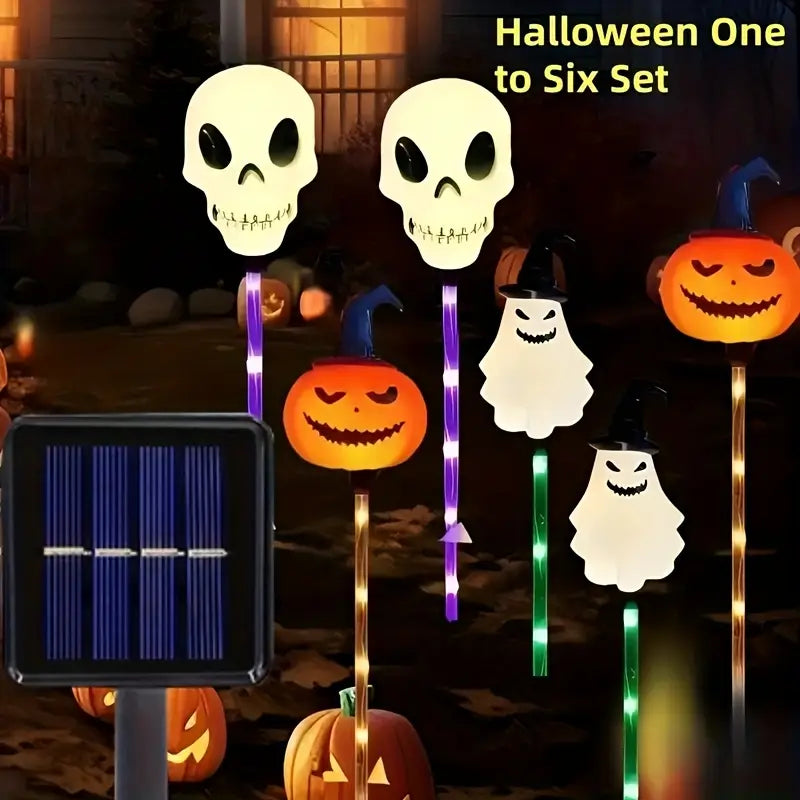 Solar Halloween Pumpkin Garden Lights, 6pcs Color-Changing Waterproof Outdoor Decor, 600mAh Battery – Ideal for Parties & Haunted Houses