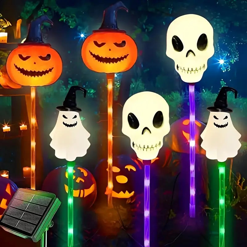 Solar Halloween Pumpkin Garden Lights, 6pcs Color-Changing Waterproof Outdoor Decor, 600mAh Battery – Ideal for Parties & Haunted Houses