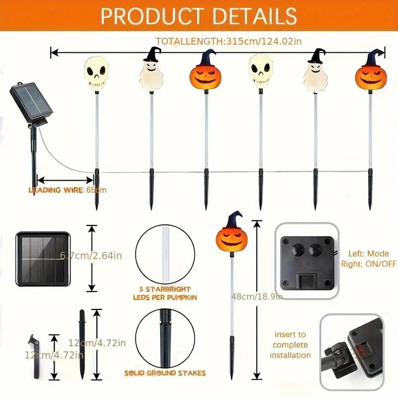Solar Halloween Pumpkin Garden Lights, 6pcs Color-Changing Waterproof Outdoor Decor, 600mAh Battery – Ideal for Parties & Haunted Houses